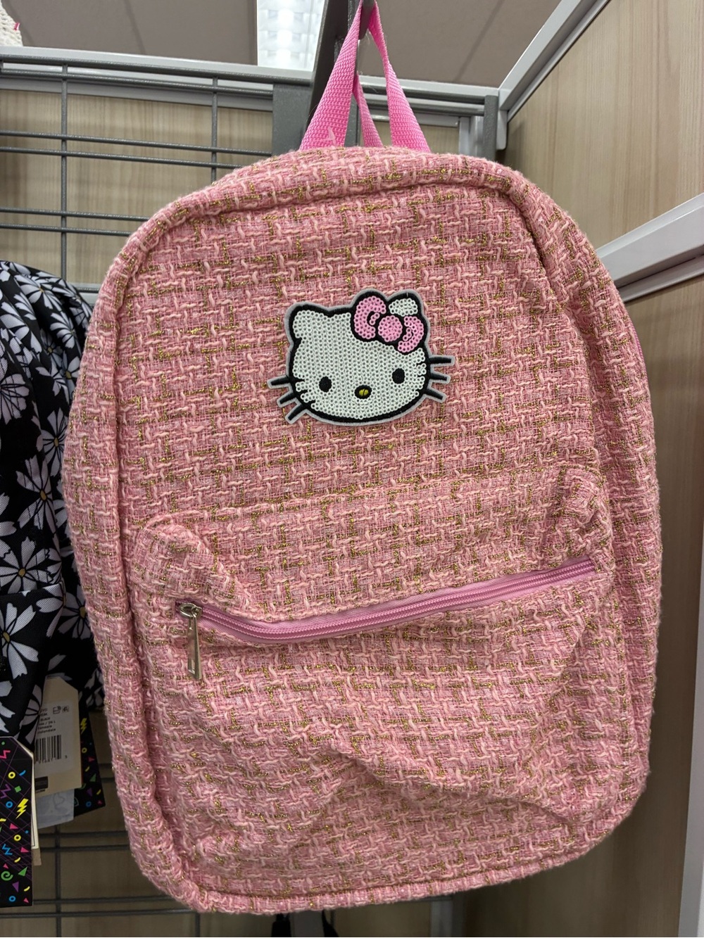 Hello Kitty Pink Tweed Kids Backpack with Front Pocket